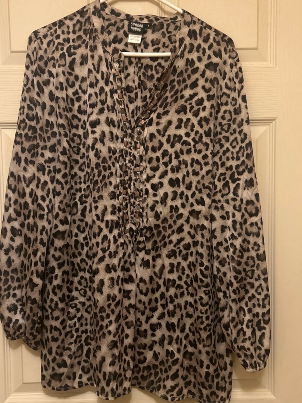 Sharon Young Taupe and Black Leopard Print Long Sleeve Tunic